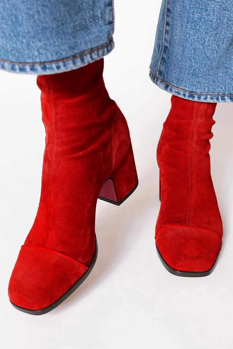 Beth | Botines de Tacón Ancho y Punta Cuadrada para Mujer