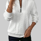 Йоана - Дамски плетен пуловер с цип и плитки