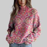 Александра – Елегантен дамски винтидж пуловер с етно флорален десен