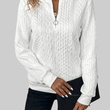 Йоана - Дамски плетен пуловер с цип и плитки