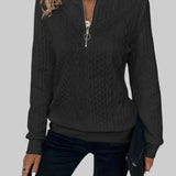 Йоана - Дамски плетен пуловер с цип и плитки