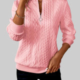 Йоана - Дамски плетен пуловер с цип и плитки