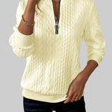 Йоана - Дамски плетен пуловер с цип и плитки