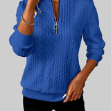 Йоана - Дамски плетен пуловер с цип и плитки