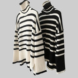 Беатрис - плетен пуловер с райета и поло яка