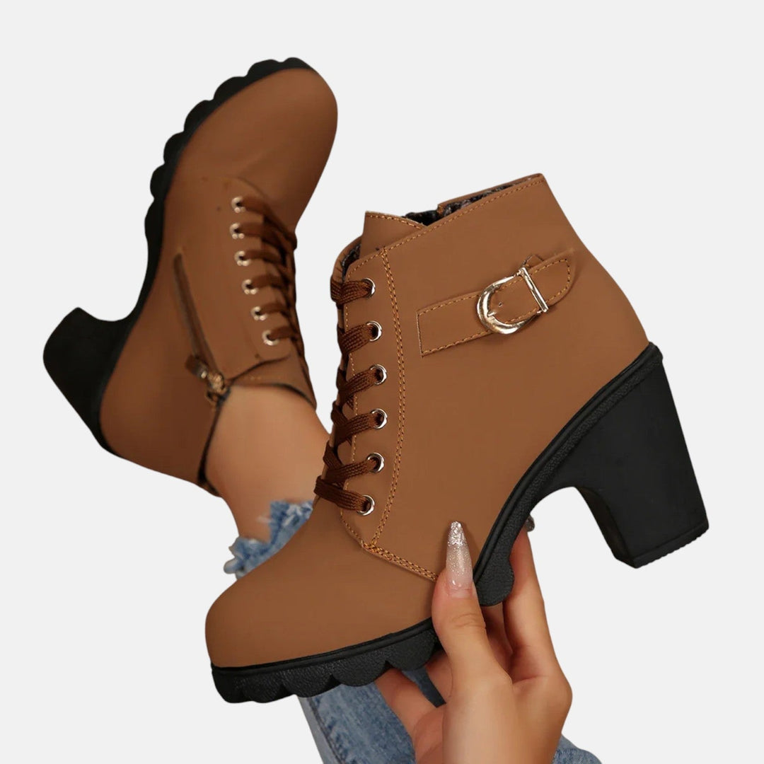 Monte-Claire | Botines de Piel con Cordones y Hebilla