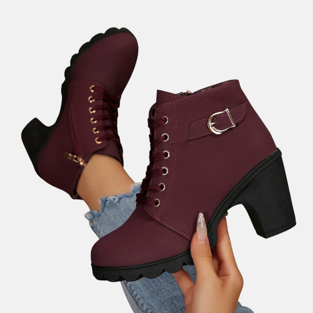 Monte-Claire | Botines de Piel con Cordones y Hebilla