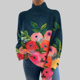 Таня – Стилен пуловер с ретро флорален десен и елегантно поло